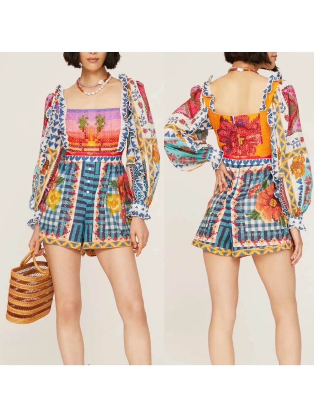Farm Rio, some vibe floral color block romper - Picture 14 of 15